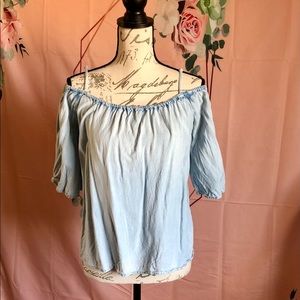 Cold shoulder 3/4 Sleeve Blue Deniem look Top